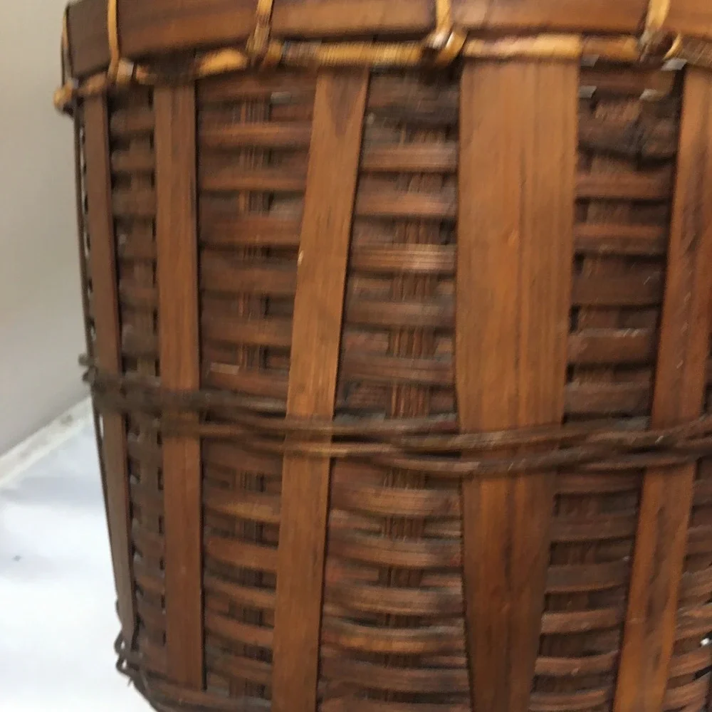 Woven Bamboo Basket Home Decor Brown Oval Footed Handle 9.5in Rustic Bohemian
